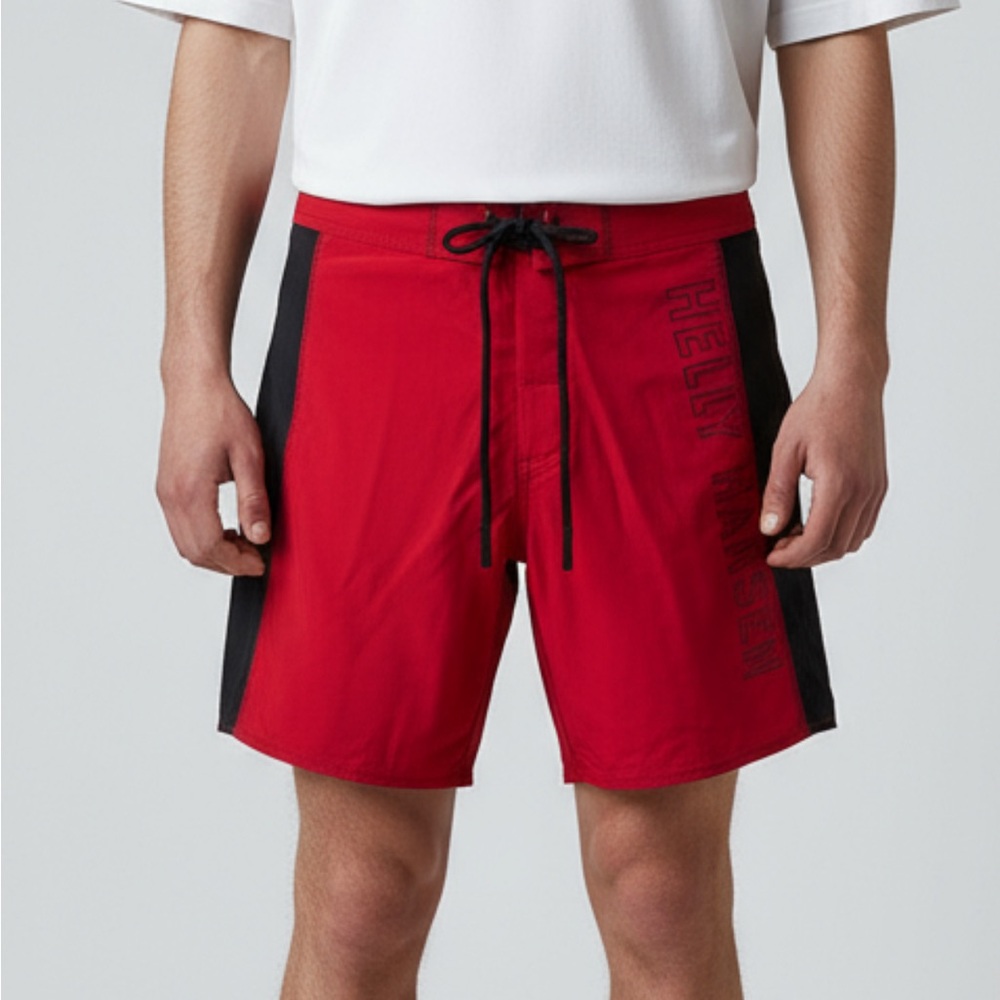 Helly Hansen Men’s Red Black Logo Board Shorts Swim Trunks Size 32